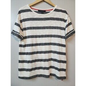Tommy Hilfiger - T- Shirt - Woman's Medium - Striped - White & Black Hip Zipper